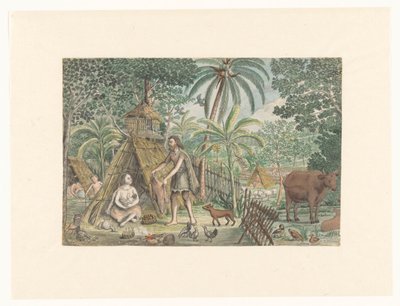 Adam and Eve in a Utopian Village Scene by Jan Brandes