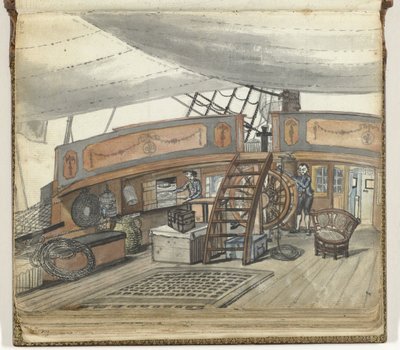 Deck View of an East Indiaman with Helmsman at the Helm by Jan Brandes