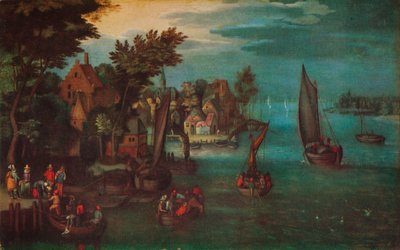 A Busy River Scene with Dutch Vessels and a Ferry, c1605 by Jan Bruegel The Elder