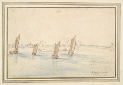 Boats Sailing on a River, A Country House in the Distance by Jan Brueghel the Elder