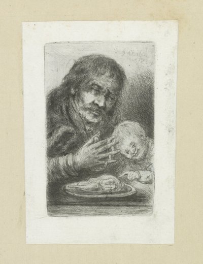 Man and Child at the Dining Table (The Compleat Work of Etchings by John Chalon) by Jan Chalon