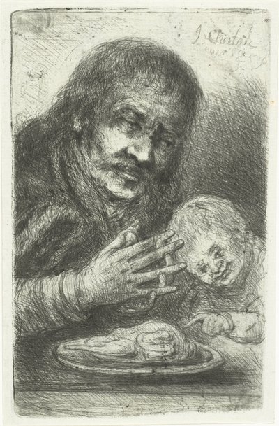 Man and Child at the Dining Table by Jan Chalon