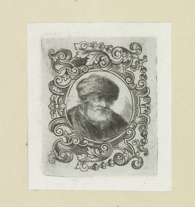 Old Man with Fur Hat in Ornamental Border by Jan Chalon