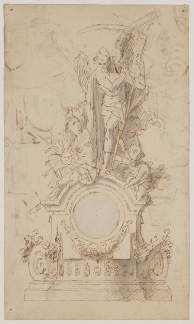Design for a Decorative Clock with Saturn and Angels by Jan Claudius de Cock
