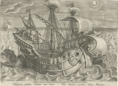 Determining Longitude Using a Compass by Jan Collaert (II) (attributed to)