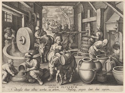 New Inventions of Modern Times, The Invention of the Olive Oil Press by Jan Collaert I