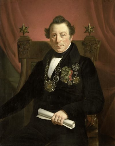 Portrait of Coenraad van Hulst, Actor, as President of the Arts-Promoting Company VW in Amsterdam by Jan Cornelis van Rossum