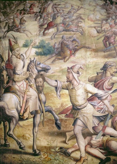 Campaign of Emperor Charles V against the Turks at Tunis in 1535: the Capture of Goletta (detail of a foot soldier holding a disembodied head) by Jan Cornelisz Vermeyen