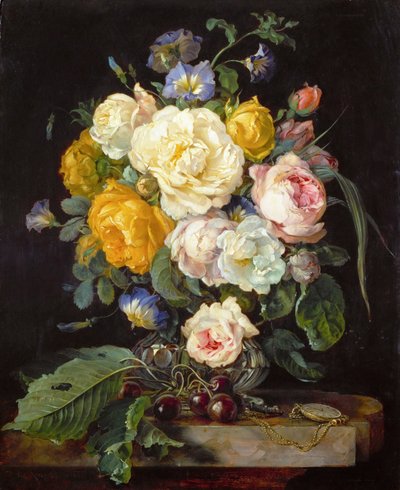 Still Life with Peonies, Cherries and a Pocket Watch by Jan Davidsz de Heem