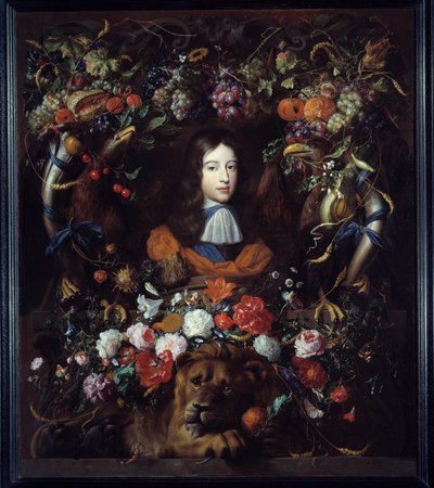 Portrait of William III of Orange in a Medallion of Flowers by Jan Davidsz de Heem