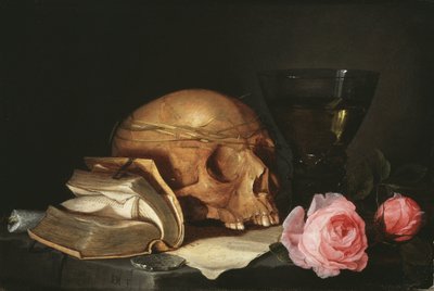 Vanitas Still Life with a Skull, a Book and Roses by Jan Davidsz de Heem
