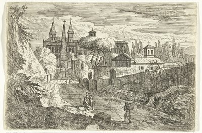 Italianate Landscape with Travelers by City Walls by Jan Frans van Bloemen