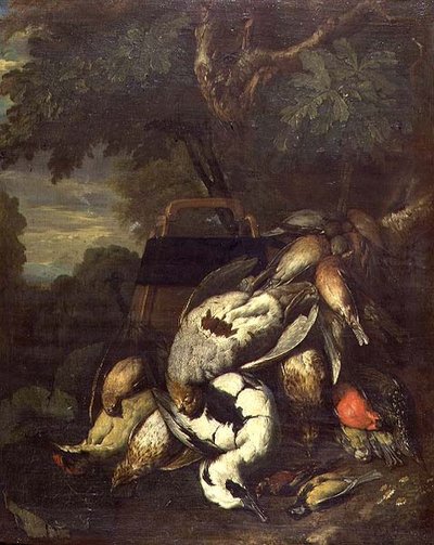 Dead Grouse, Woodpecker, Duck and Other Dead Birds in Wooded Landscape by Jan Fyt