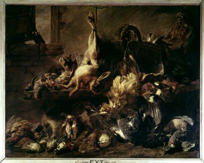 Spread of Game in a Guard Eating with a Cat and Two Monkeys by Jan Fyt