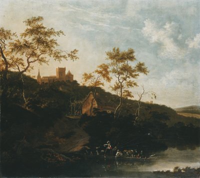 A River Landscape with a Gentleman on Horseback and Peasants in a Ferry by Jan Gabrielsz. Sonje