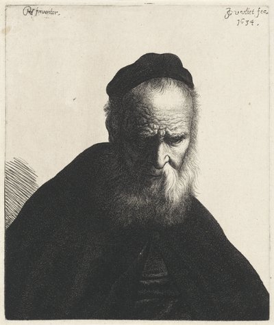 Bust of an Old Man with Beard and Cap (series title: Tronies after Rembrandt) by Jan Gillisz. van Vliet