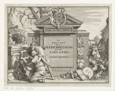 Man Pointing a Young Man Drawing a Ruin (Title Page for: James Beeverell, Les delices de la Grand