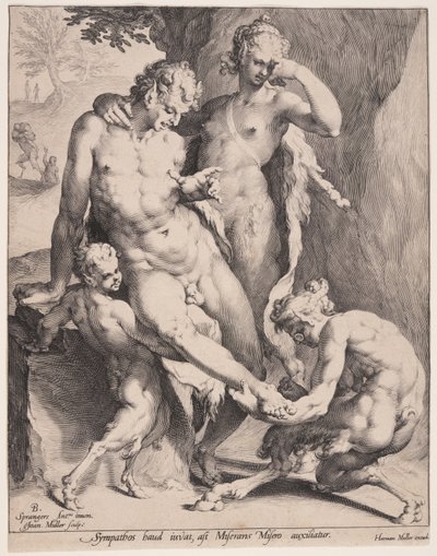 Oreads Pulling a Thorn from a Satyr’s Foot by Jan Harmensz. Muller