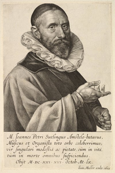 Portrait of Jans Pietersz Sweelinck, pub. 1624 by Jan Harmensz Muller