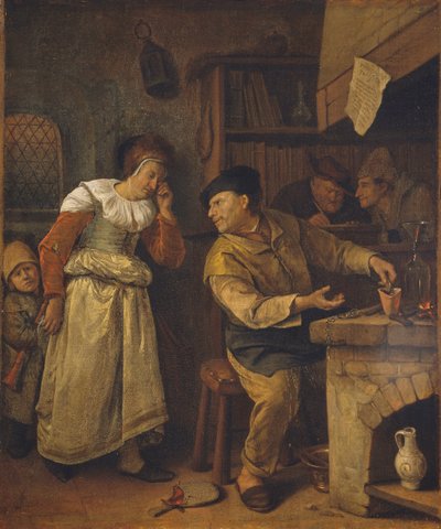 A Goldsmith Melting Down a Woman’s Jewellery in the Presence of a Notary: The Alchemist by Jan Havicksz. Steen