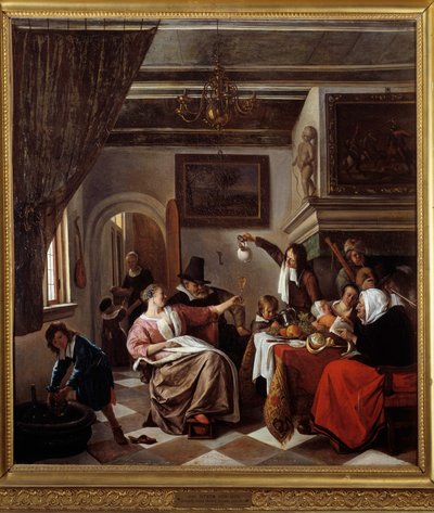 As the Old Sing, the Little Ones Tweet. Painting by Jan Steen (1626-1679) 1663. Montpellier, Musee Fabre by Jan Havicksz. Steen