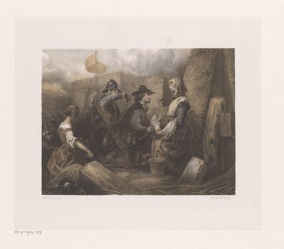 Woman and Soldiers at a City Gate, Possibly Kenau Simonsdochter by Jan Hendrik van de Laar