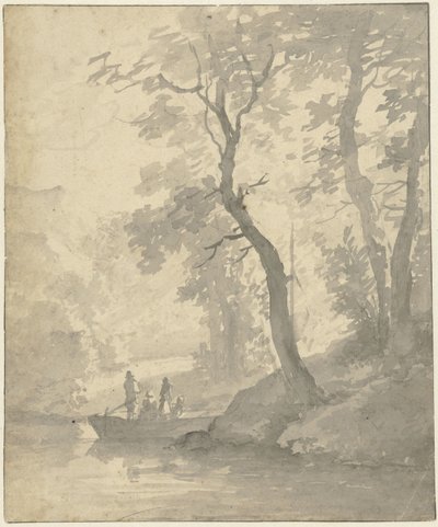 Trees by Water with a Boat and Occupants by Jan Hulswit