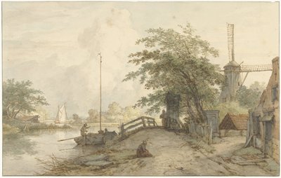 Landscape with Bridge and House along a Road by Water by Jan Hulswit