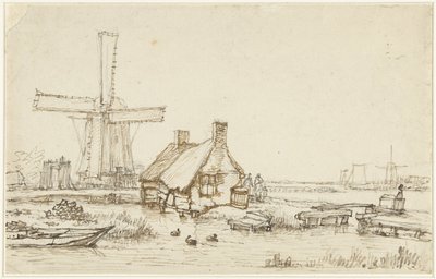 Landscape with Houses and Windmill by Jan Hulswit