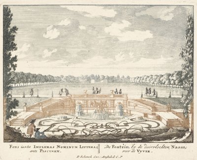 Fountain and large pond in the gardens of Het Loo Palace by Jan I van Call