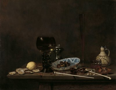 Still Life with Roemer, Flute Glass, Earthenware Jug and Pipes by Jan Jansz. van de Velde (III)