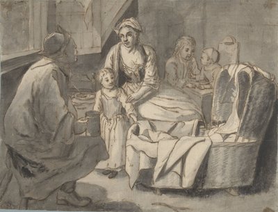 Interior with a Family with Children by Jan Josef Horemans (II) (possibly)