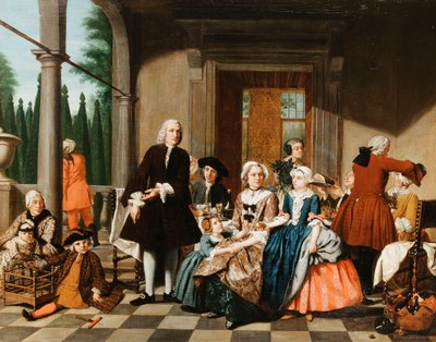 Portrait of a Family Dining on a Portico, a Formal Garden Beyond, 1747 by Jan Josef the Younger Horemans