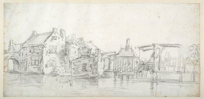 A Canal with Buildings, Including a Toll House and a Toll Bridge, c.1650 by Jan Josefsz. van (circle of) Goyen