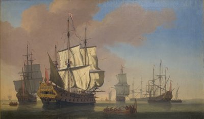 English Warships in a Roadstead in Calm Weather by Jan Karel Donatus van Beecq