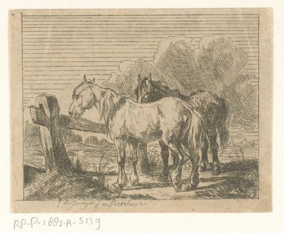 Meadow with Two Horses by Jan Karel Jacob de Jonge