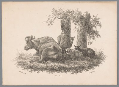 A Cow and Three Sheep (Animal Studies by J. Kobell after Paul Potter No. 1 series) by Jan Kobell (III)