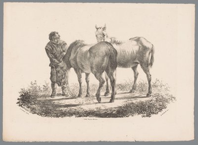Man and Two Horses Animal Studies by J. Kobell after Paul Potter No. 1 (series title) by Jan Kobell (III)