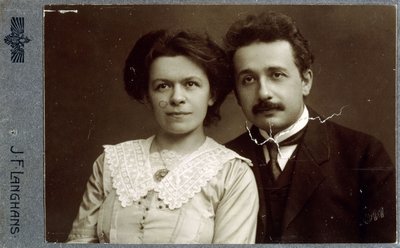 Carte-de-visite portrait photograph of Albert Einstein and Mileva Einstein-Maric in 1911 by Jan Langhans