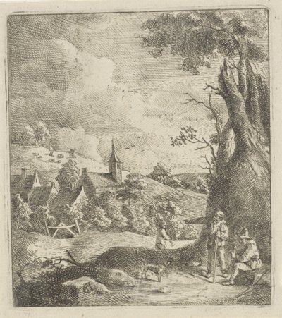 Landscape with a Village and Two Men by a Tree by Jan Lauwryn Krafft (I) (attributed to)