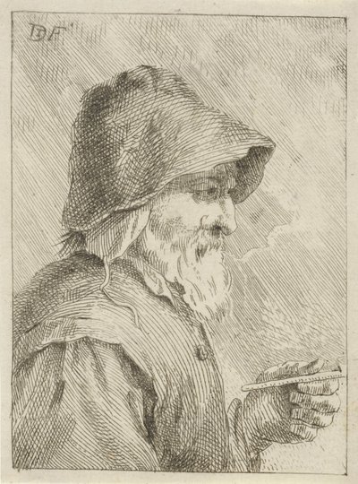 Old Man with Beard and Pipe in Hand by Jan Lauwryn Krafft (I) (attributed to)