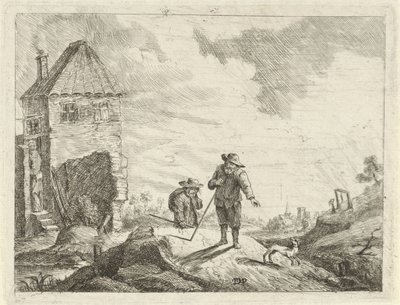 Two Farmers with a Dog on a Country Road by Jan Lauwryn Krafft (I) (possibly)