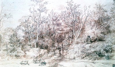 Landscape with Person Playing Flute by Jan Lievens