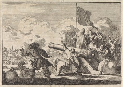 Siege of Groningen with a Cannon Blessed by Six Monks, 1672 by Jan Luyken