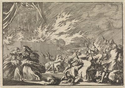 Fire of a Wooden Shed Hosting a Theatrical Performance Next to Amalienborg Palace in Copenhagen, 1689 by Jan Luyken