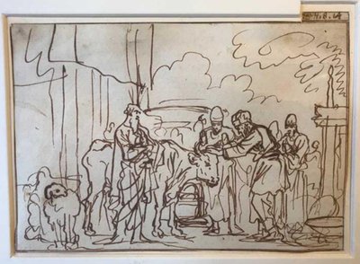 The Bull is Presented for the Sin Offering, Aaron and His Sons Lay Their Hands on Its Head (Lev. 8:14) by Jan Luyken