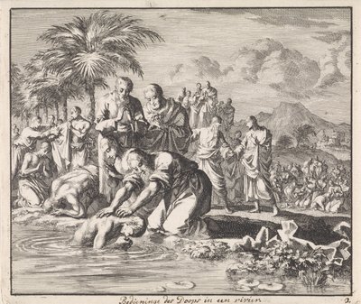 Baptism of New Believers in a River by Jan Luyken