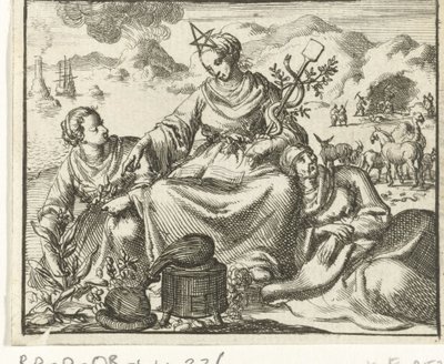 Health (Sanitas) Flanked by a Sick Woman and a Woman Picking Herbs by Jan Luyken