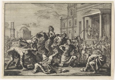 Herod Orders His Barber Tryphon, Tyro, and His Son to be Stoned on Suspicion of Treason by Jan Luyken