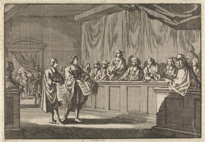 Reformed Pastors Gilly and Courdil Reading a Declaration at the Synod in Sorges Announcing Their Conversion to the Catholic Church, June 3, 1683 by Jan Luyken